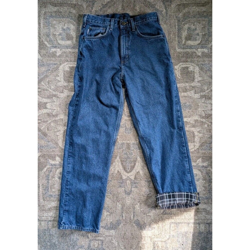 Carhartt Jeans Mens 38x30 Blue Flannel Lined Relaxed Fit Work Denim Chore